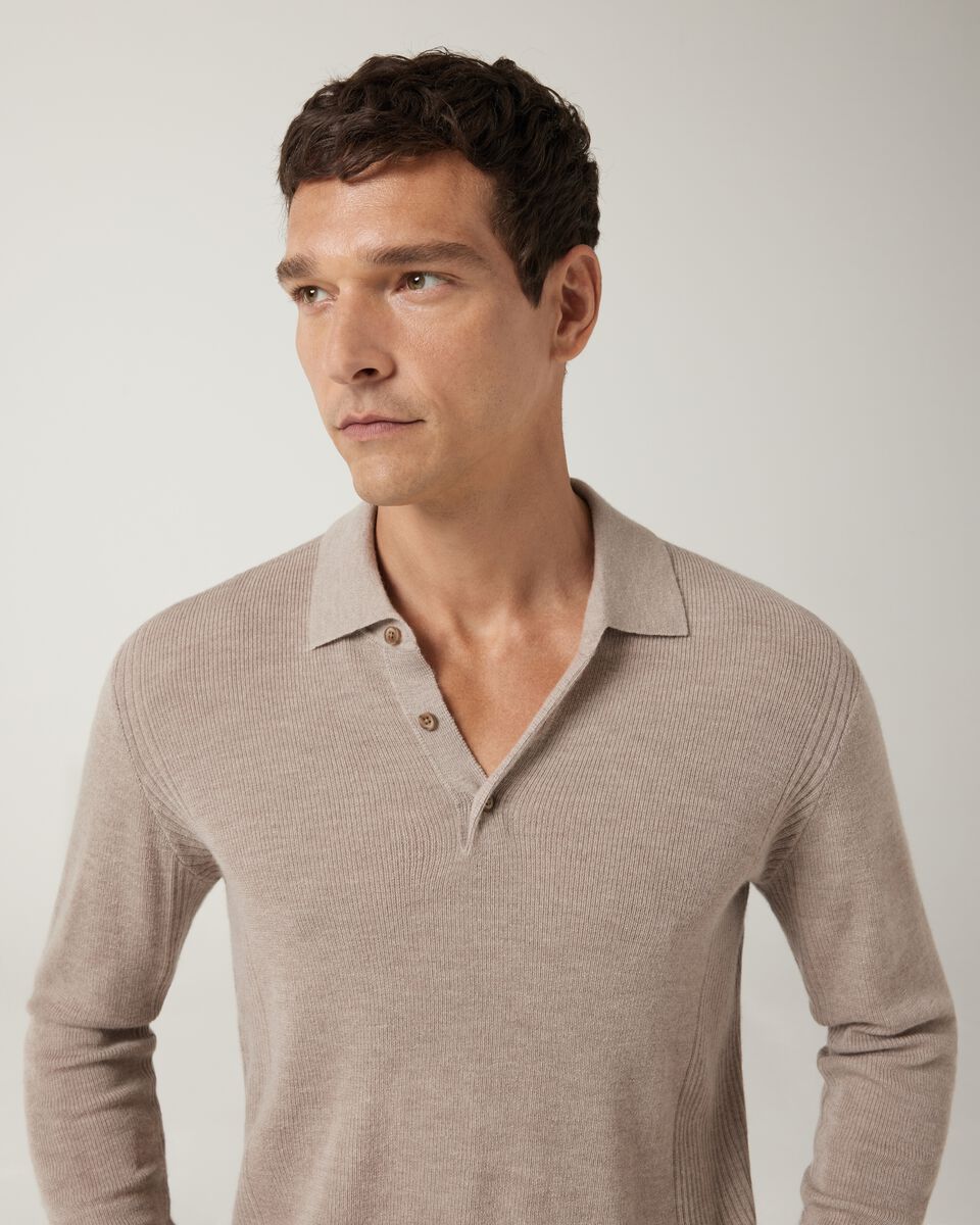 Long sleeve knitted polo, Almond, hi-res